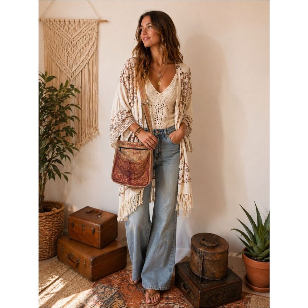 Flying High Boho Distressed Canvas Crossbody Bag in Rustic Brown